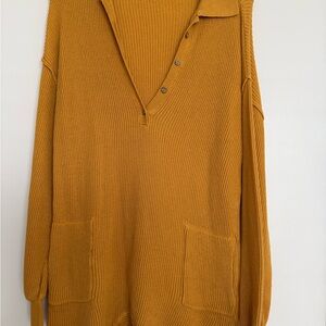 Mustard Ribbed Knit V-Neck Romper with Pockets